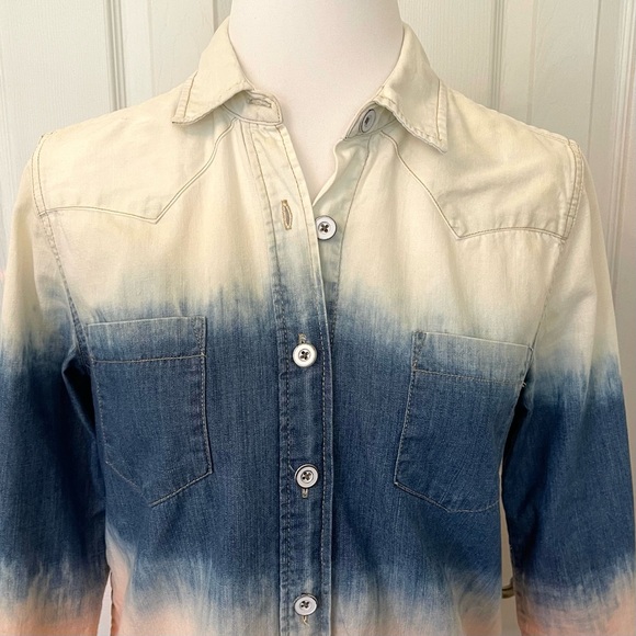 Free People Boho Button Down Ombré Denim Western Shirt - Picture 4 of 15